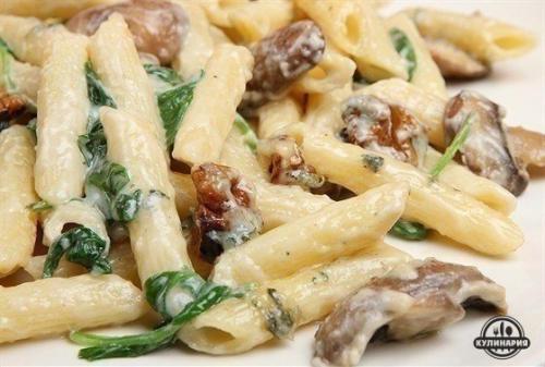 Макароны с грибами и курицей.