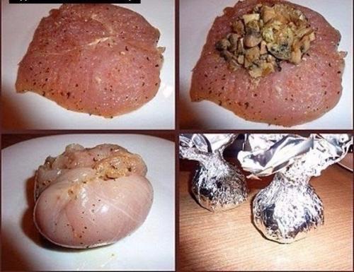 Курица с грибами или куриные бомбочки.

