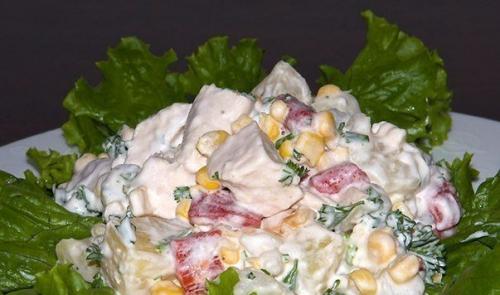 Салат из курицы с ананасами?