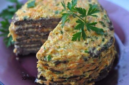 Печеночный торт с грибами?