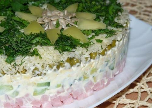 Салат с ветчиной и авокадо.

