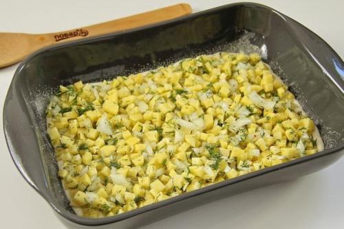 Заливной пирог с картошкой на кефире. 04