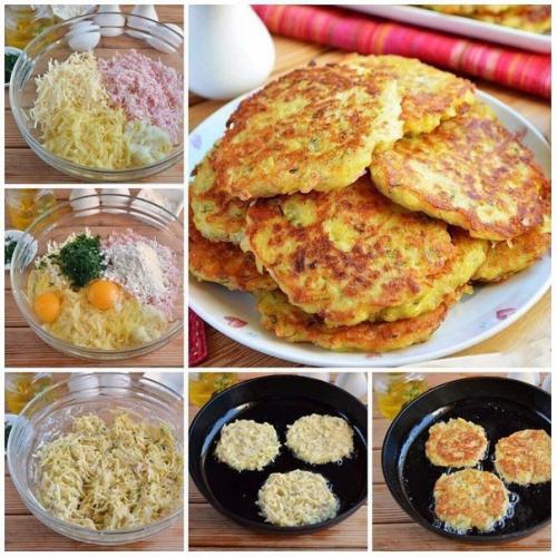 Драники с ветчиной с сыром.