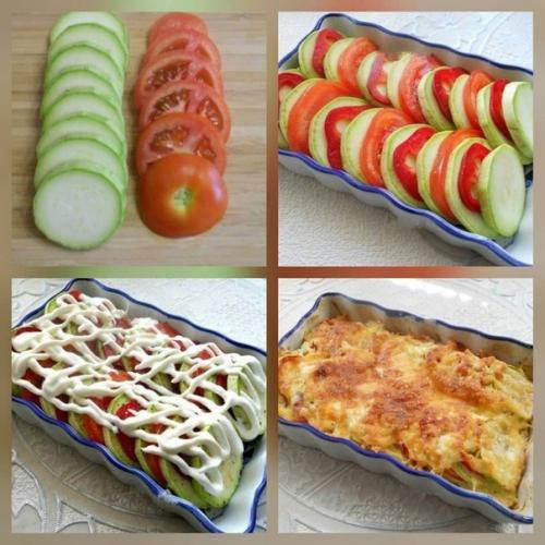 Кабачки, запеченные с помидорами и сыром.