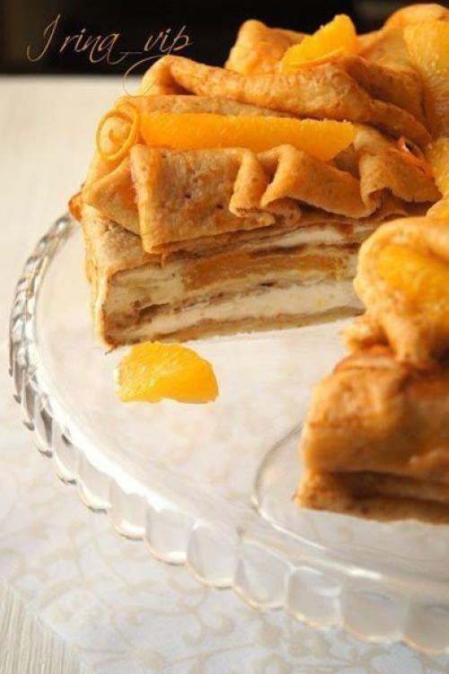 Блинный торт с апeльсином и взбитыми сливками. 05