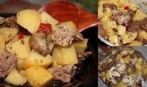 Мясо с картофелем в рукаве.