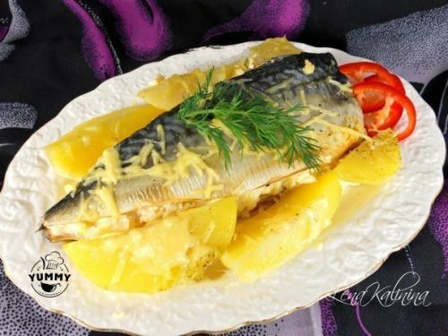Запеченная скумбрия с сыром.