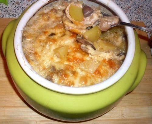 Жаркое из сердечек с грибами в горшочке или очень быстрый вкусный ужин. 05