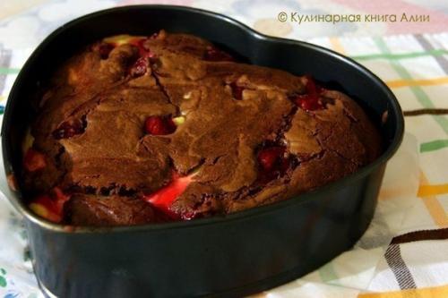 Брауни с творогом и вишней. 08