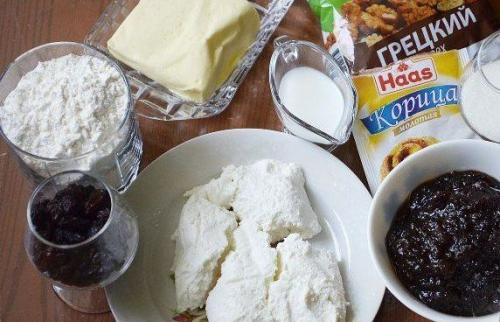 Творожное печенье - рулет с вареньем, орехами и изюмом. 01 Творожное печенье - рулет с вареньем, орехами и изюмом. 01