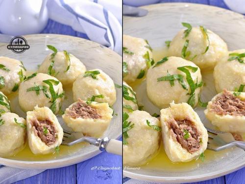 Картофельно - сырные ньокки, фаршированные мясом.