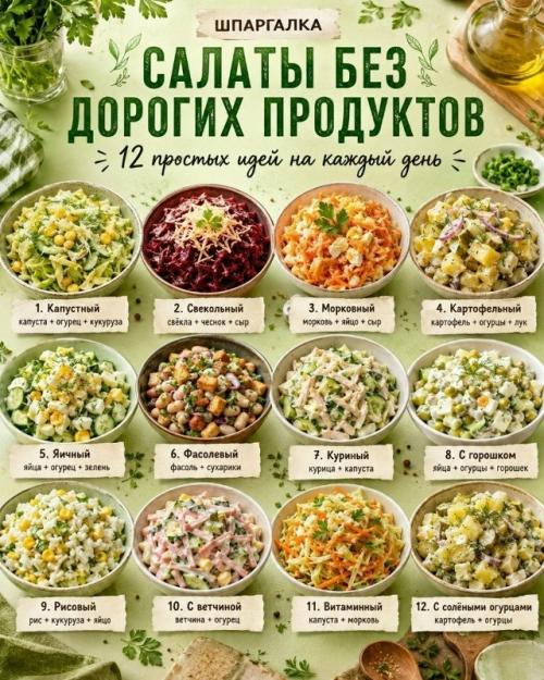 Салаты без дорогих продуктов - это не скучно, а очень вкусно.
