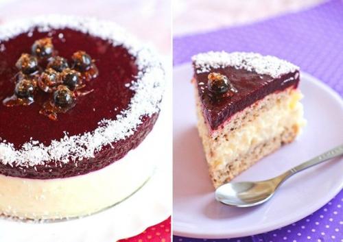 Торт с рисовым кремом и смородиновым желе.