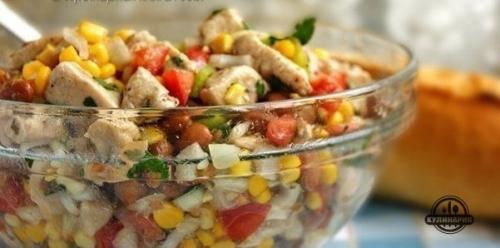 Салат с кукурузой и курицей. Салат с кукурузой и курицей.