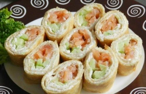 Блины с семгой и творожным сыром. 06