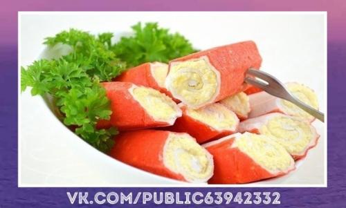 Вкуснющий рецептик.  Фаршированные крабовые палочки.