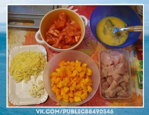 Любимый рецептик.  Диетическая запеканка с курицей и тыквой. 01