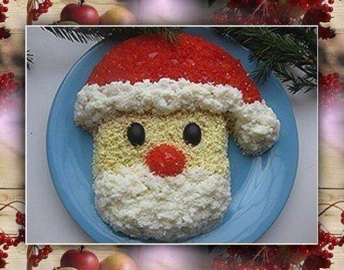 Салаты новогодние. 4 рецепта новогодних салатов: дед мороз и снегурочка.