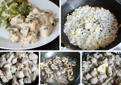 Курица с шампиньонами в соусе.