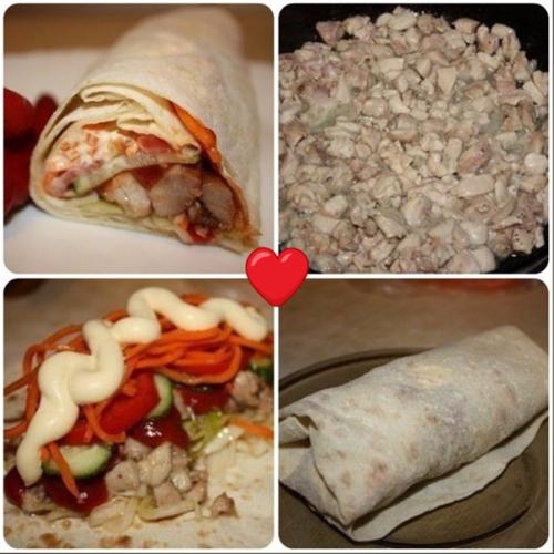 Дoмашняя шaуpмa с кyрицeй и овoщами Объяедение.