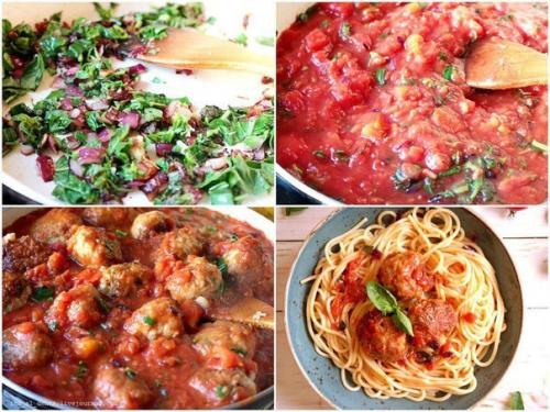 Спагетти с фрикадельками в томатном соусе. 