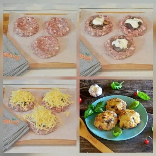 Мясные ватрушки с грибами и сыром.