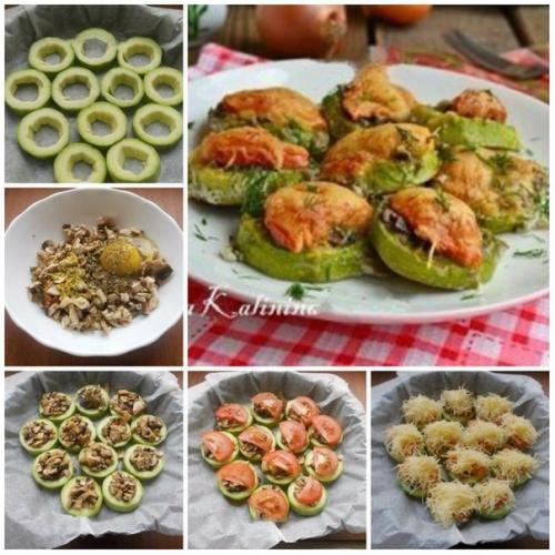 Кабачки запечённые с шампиньонами.