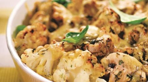 Цветная капуста с грибами и сыром.