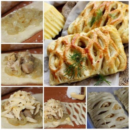 Слойки с курицей и сыром.