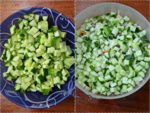 Сaлaт с копченой курицей, корейской морковью и огурцом. 03