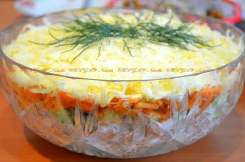 Сaлaт с копченой курицей, корейской морковью и огурцом. 06