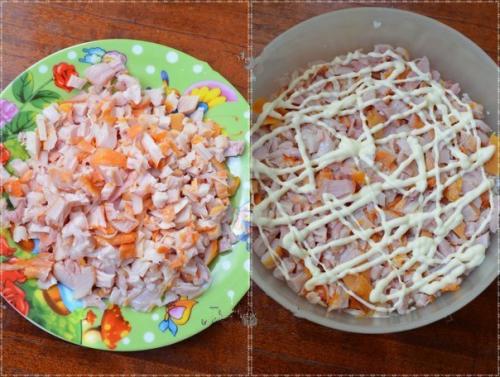 Сaлaт с копченой курицей, корейской морковью и огурцом. 02