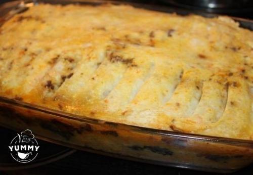 Картофельная запеканка с фаршем и грибами. 09