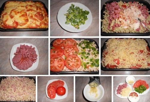 Пикантные макароны в духовке.