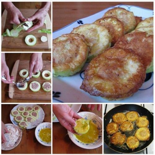 Кабачки с мясом в кляре.