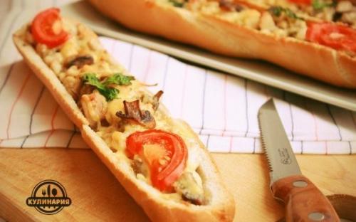 Багет, фаршированный курочкой и грибами. 04