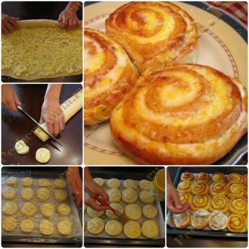 Творожные завитушки в сметанной заливке.