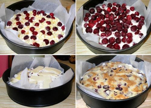 Пышная шарлотка с вишней и яблоками.