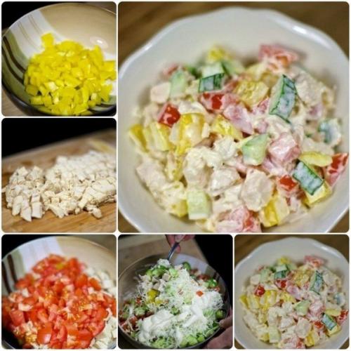 Вкусный салатик с курицей.