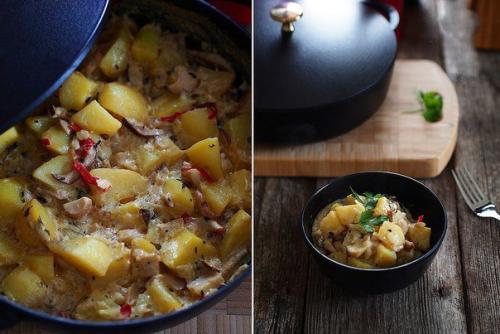 Картофель со сливками и белыми грибами.