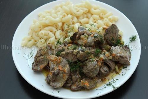 Куриная печень в сметане.