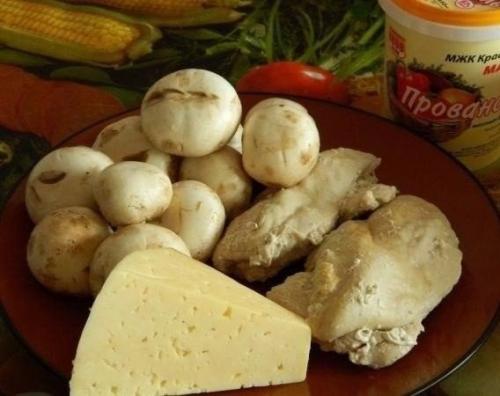 Грибной салат с курицей. 01