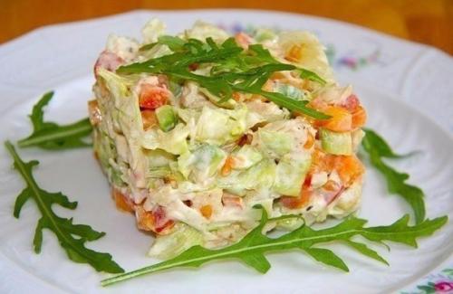 Салатик с курицей, авокадо, помидорами и перцем. Салатик с курицей, авокадо, помидорами и перцем.