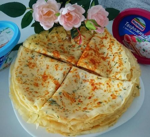 Мы приготовим блины с сыром и зеленью.