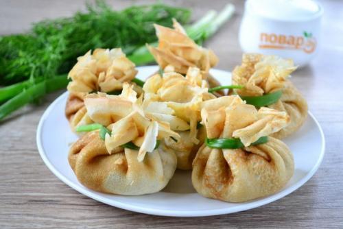 Блинные мешочки с грибами.