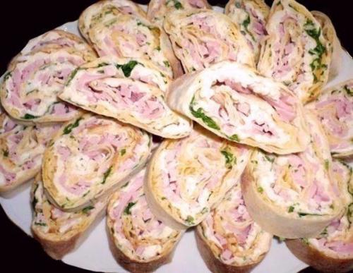 Потрясающие закуски. 1. рецепт закуски из сыра и ветчины в лаваше.