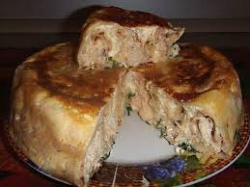 Мясной пирог из тонкого лаваша в заливке. 02