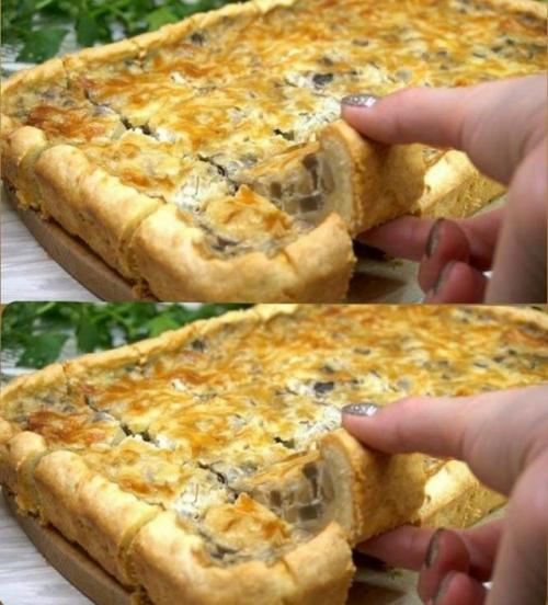 Подруга - француженка посоветовала приготовить эту нереальную вкусность: заливной пирог с курицей и грибами.  