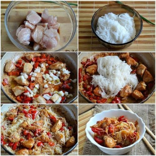 Рисовая лапша с курицей. Рисовая лапша с курицей.