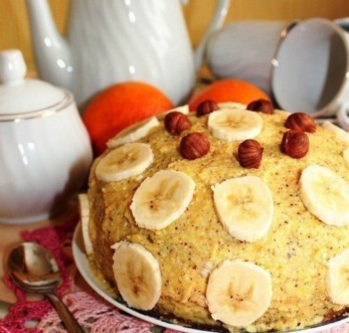 Апельсиновый торт с орехами и бананом (постный). Апельсиновый торт с орехами и бананом (постный).
